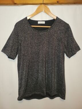 Allison Daley Shimmer Black Short Sleeve Knit Tee
